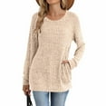 thumbnail image 4 of Lenpel Women's Tunic Tops Ribbed Knit Long Sleeve Crew Neck Loose T Shirts Lightweight Sweaters Soft Casual Tees with Pockets(Beige,Small), 4 of 5