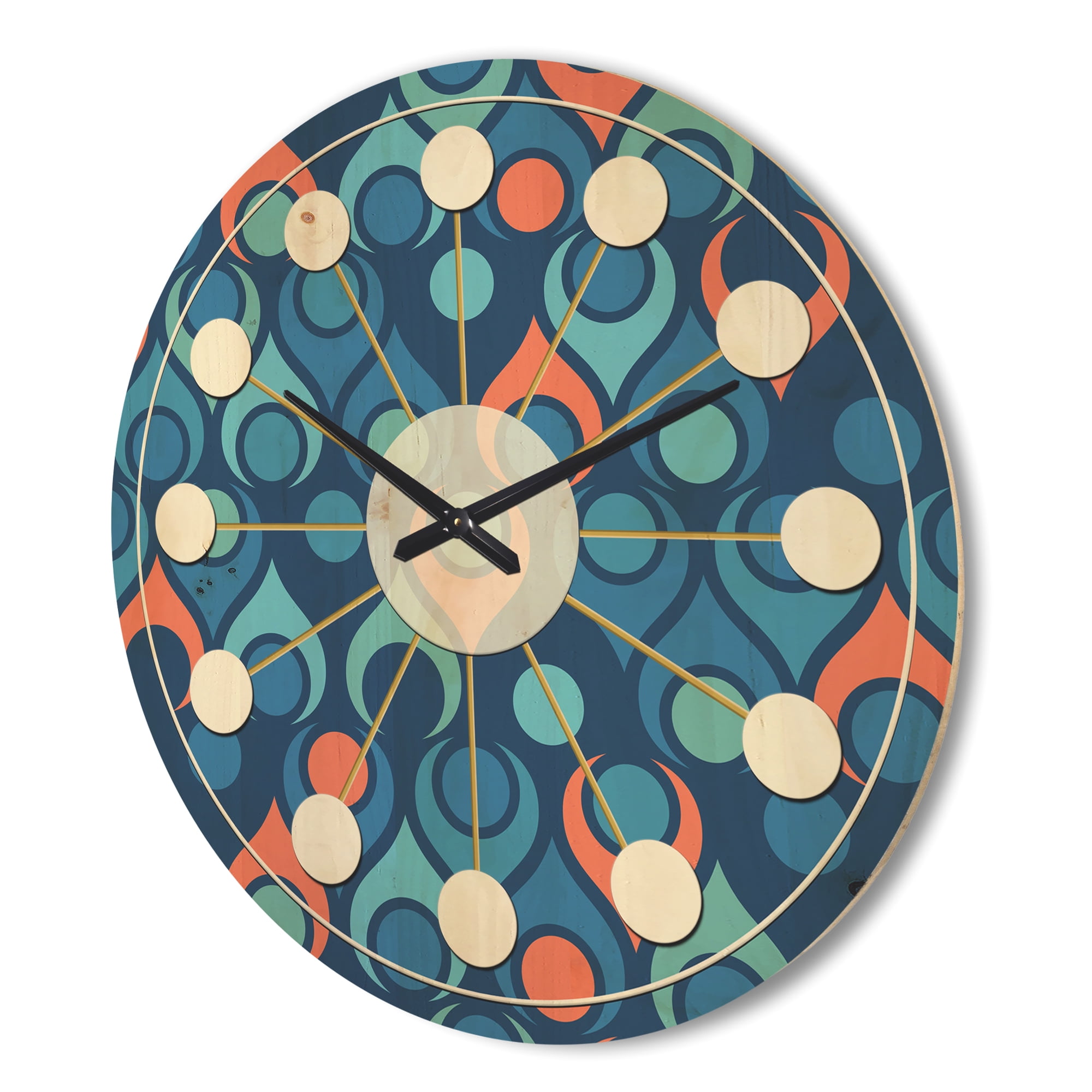 Designart 'Abstract Retro Drops X' Mid-Century Modern Wood Wall Clock