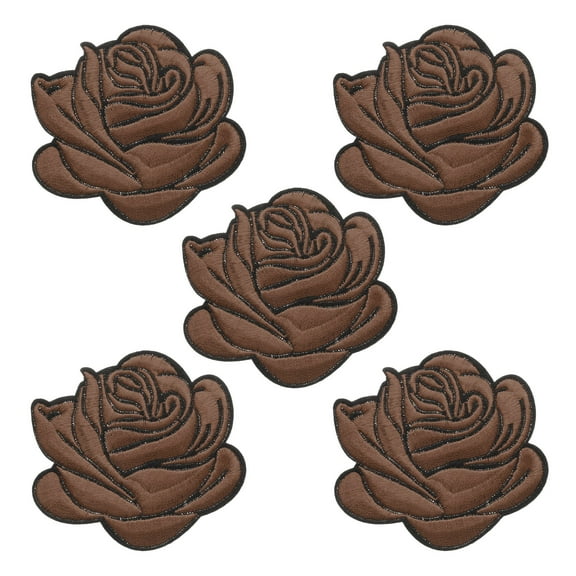 5Pcs Brown Rose Embroidered Patch Appliques,3D Flower Sew/Iron on Decorative Patches for Women's Dress Jeans
