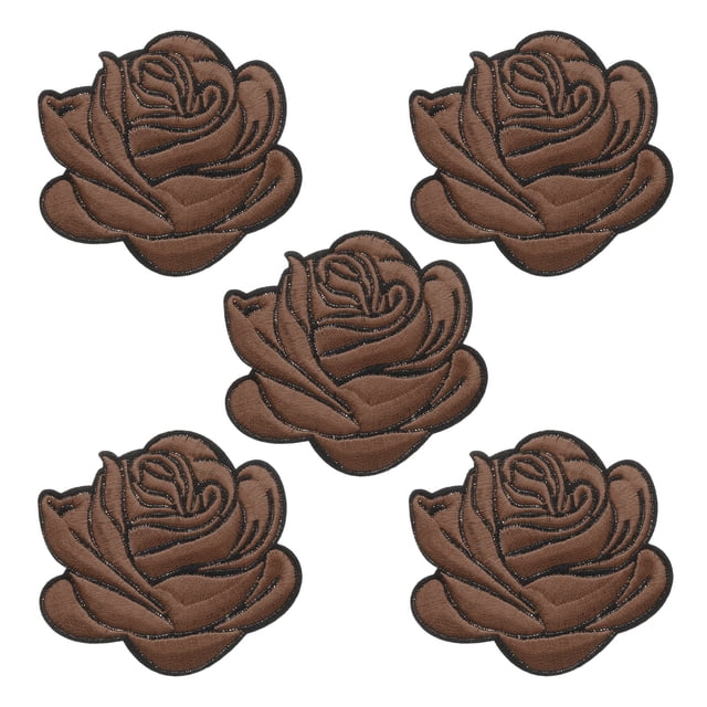 5 Piezas de Parche Bordado de Rosa Marrón, Parches Decorativos de Flor 3D para Coser/Planchar en Vestidos y Jeans de Mujer