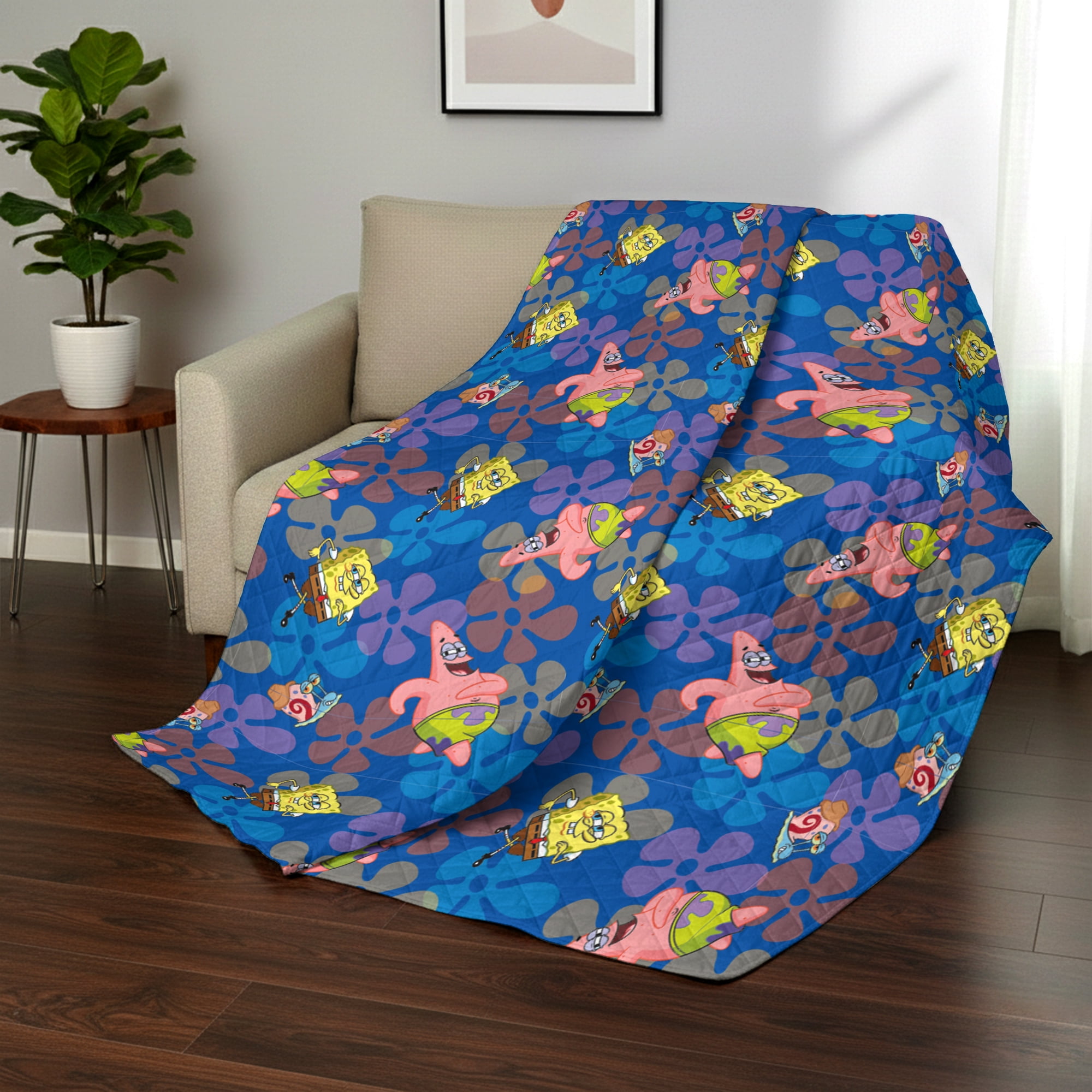 Spongebob Tropical Waltz Quilted Throw Blanket 60x80 inches, Kids Character Bedding