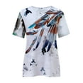 thumbnail image 4 of USSUMA Womens Summer Tops and Blouses Trendy Crewneck Feather Print T-Shirts for Women Dressy Casual Short Sleeve Soft Flowy Graphic Shirt Tunics Plus Beach, 4 of 5