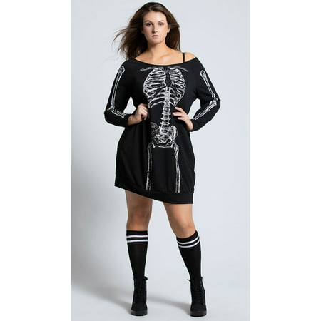Yandy Plus Size Skeleton T-shirt Dress Costume