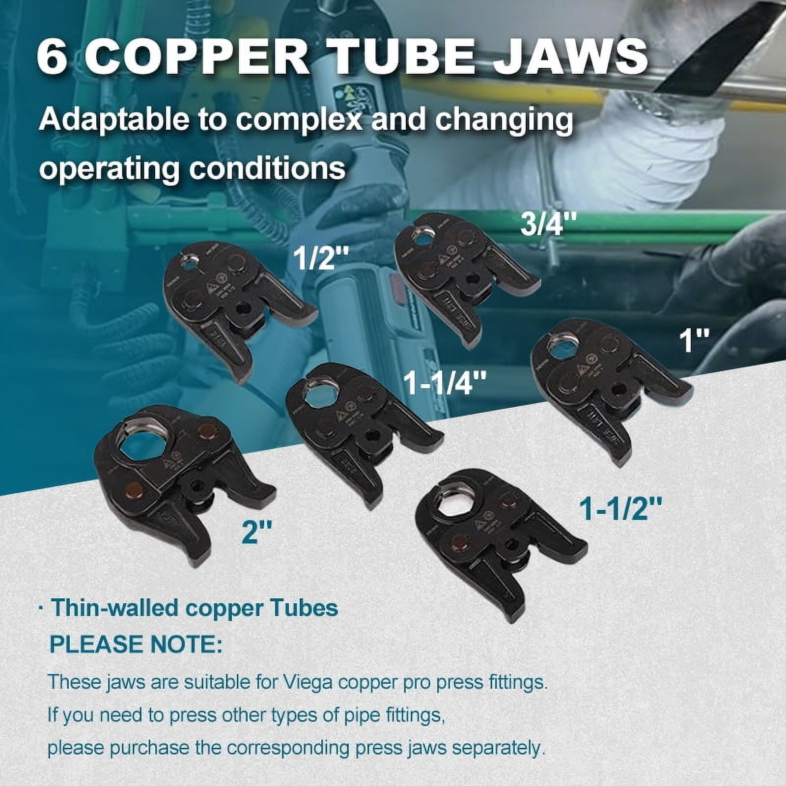 Upgraded Standard Pro Press Tool kit with 6 Copper Pro Press Jaws 1/2" to 2", 2pcs 4AH Battery, Fast Charger & Carrying Case