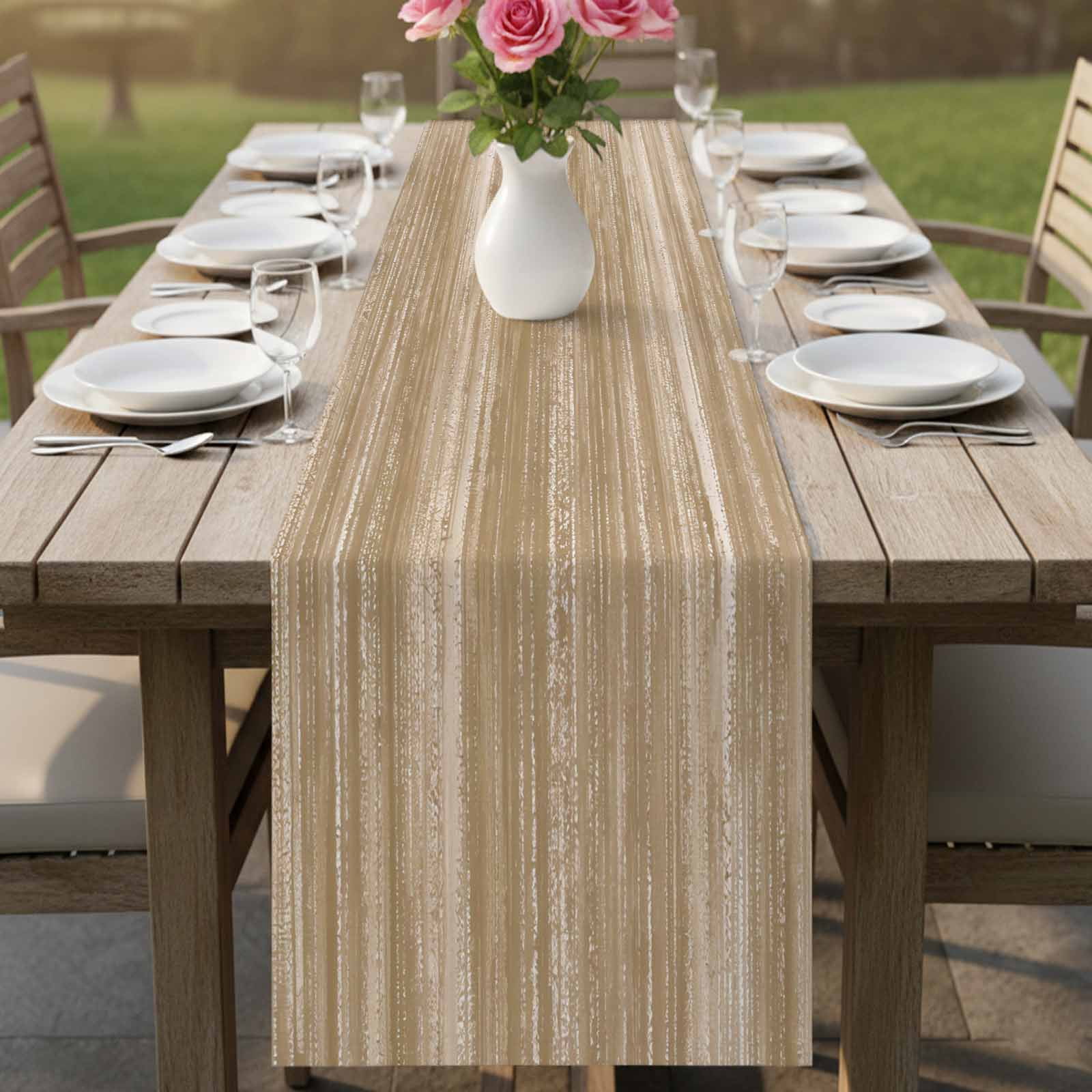 Table Runner 60 Inches Long for Kitchen Dining, Brown Dresser Scarf Farmhouse, Dining Table Decorations for Wedding/Parties, Vintage Modern Abstract Art Ombre 13 x 60 In
