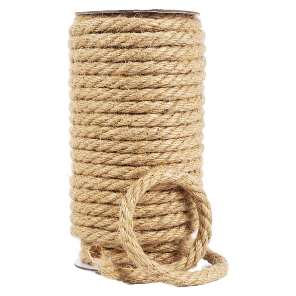 Natural Jute Twine, 8MM x 50FT Jute Rope Roll, Heavy Duty Thick Twine for Cat Scratching Post, Bundling, Gardening and DIY Crafts