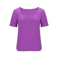 thumbnail image 5 of ShomPort Womens Summer Short Sleeve Shirts Square Neck Solid Color Casual Tshirts Tunic Tops Everyday, 5 of 7