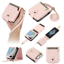 Dteck Zipper Wallet Purse for Samsung Galaxy Z Flip 5 5G Crossbody Case with Credit Card Holder Strap Lanyard Women Kickstand Flip Leather, Pink