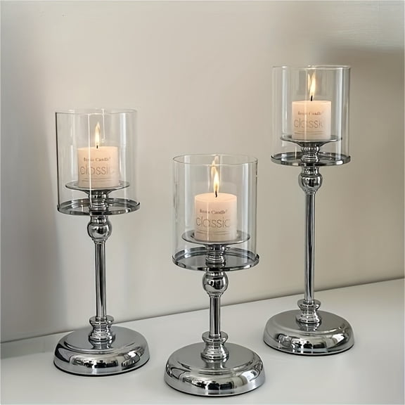 3pcs Set of Gold and Silver Column Candle Holders - Angel Theme, Metal Table Decoration, Suitable for Home and Coffee Shop, Perfect for Halloween, Christmas, Valentine's Day
