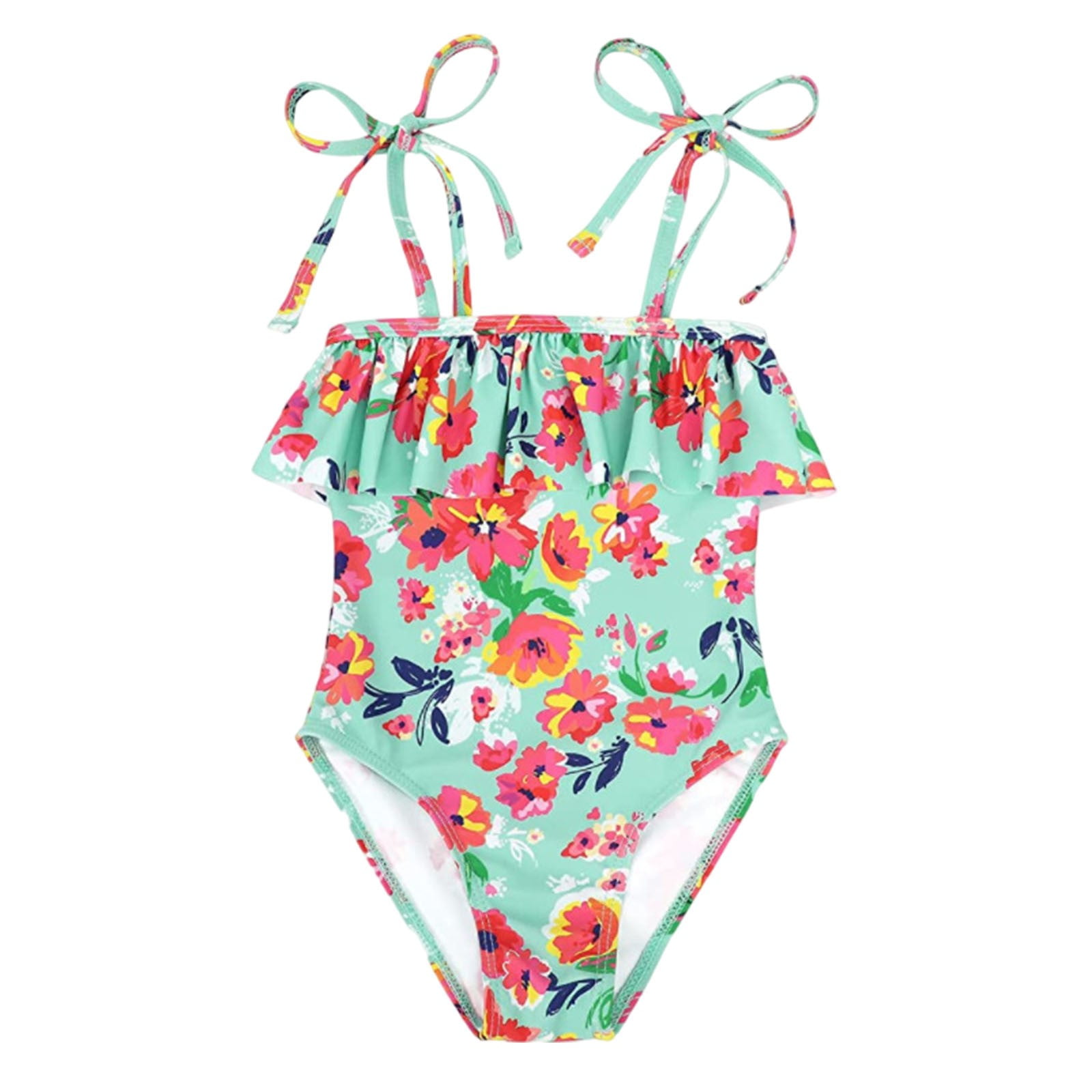 WEIYLL Swim Suits for Girls 2025 One Piece 1Pc Bikini Color Floral Print Rash Guard Beach Pool Green Bathing Suit for 2-3 Years