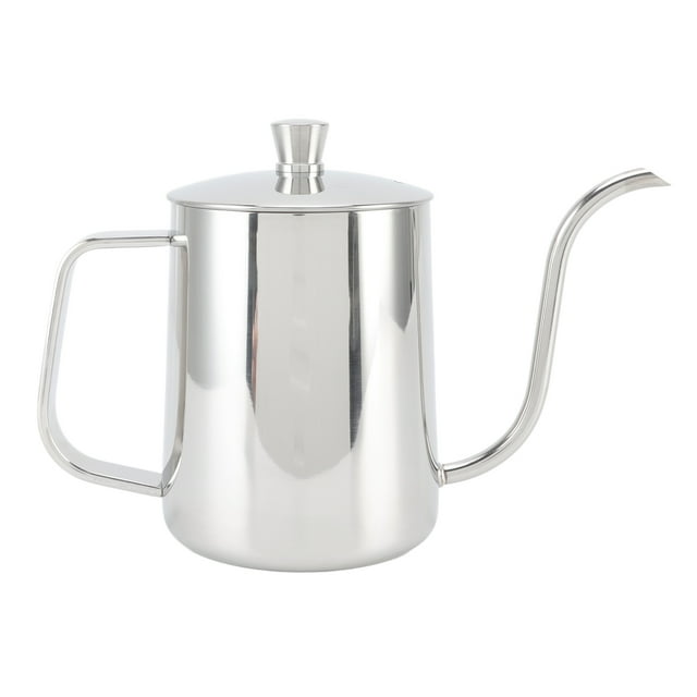 Vierta sobre la tetera de café Cafetera con boquilla de goteo estrecha de mano de acero inoxidable Cafetera con cuello de cisne 600 ml Plata