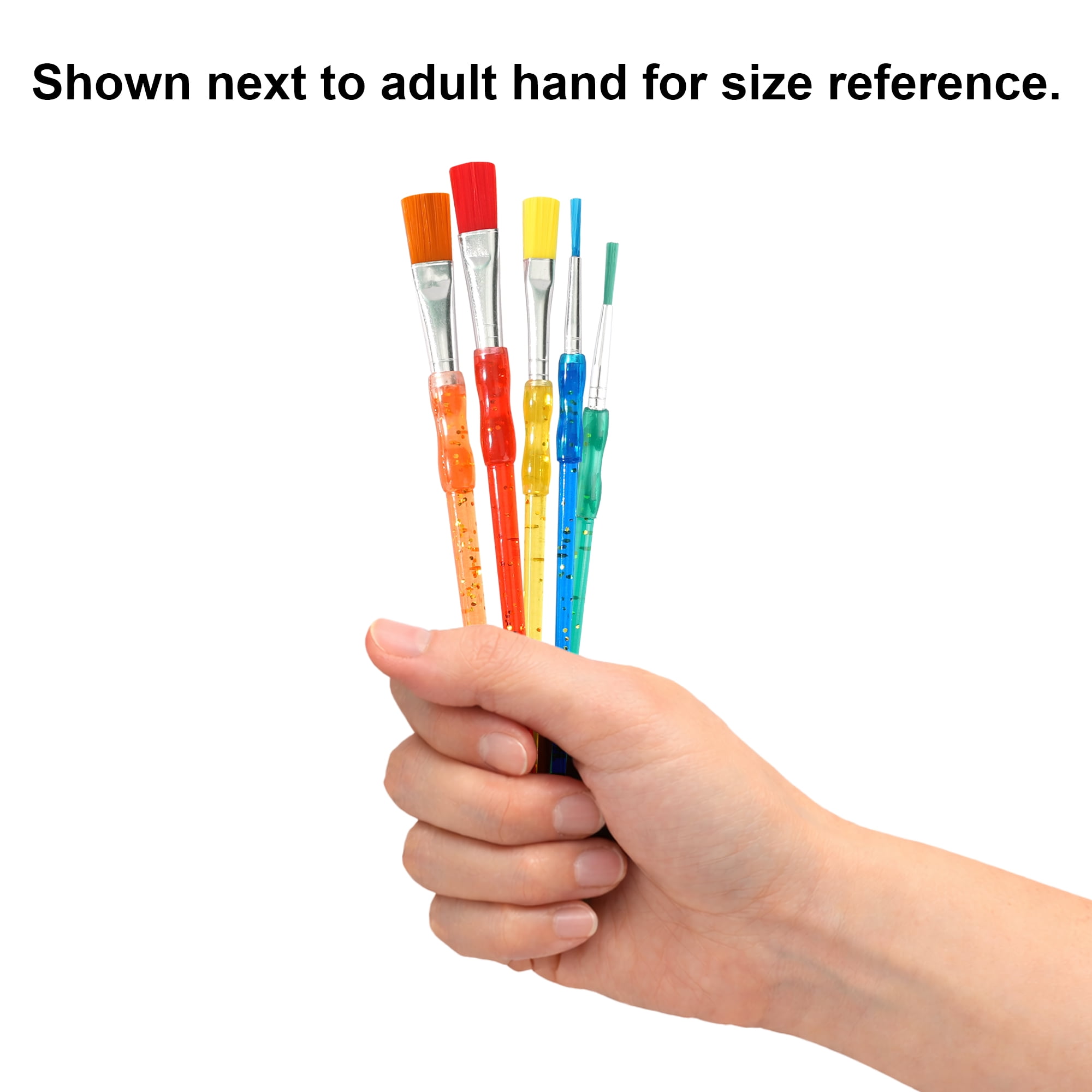 Hello Hobby Easy Grip Synthetic Paint Brushes Set with Glitter Handles, 5 Pieces