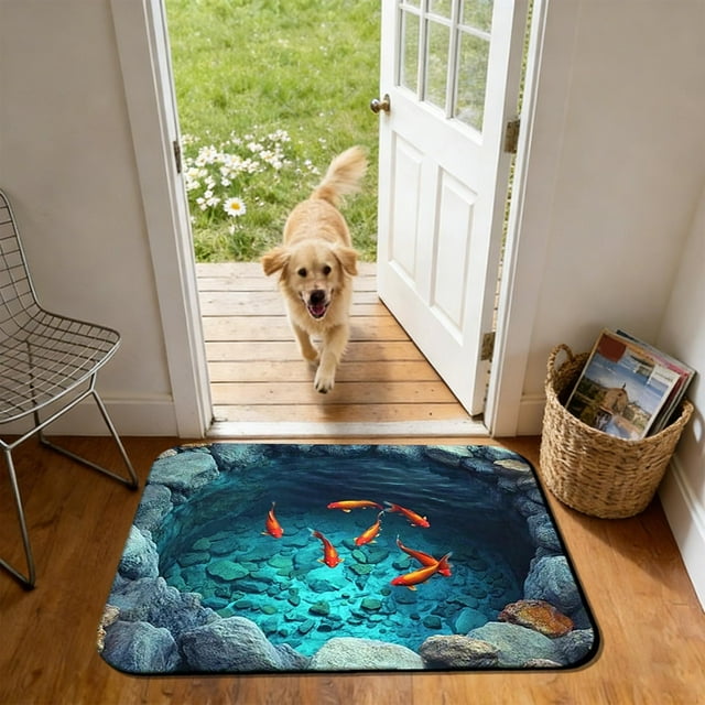 Todaioua Koi Fish Doormat Outdoor Welcome 3D Visual Optical Illusion Funny Entryway Rug Non Slip, Washable Entrance Rugs Mat Indoor Door Mats for Kitchen, Bathroom Front Porch Home Decor