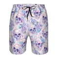 thumbnail image 3 of Honeii's white Skull crystal flower Print Men's Casual Shorts with Drawstring，Swim Trunks Quick Dry Beach Shorts, 3 of 5