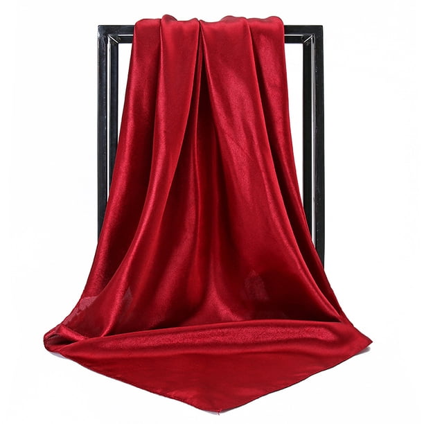 Nvzi Conjunto de 3 pañuelos de seda color vino tinto de 35,43 × 35,43 pulgadas, pañuelo cuadrado de satén suave para mujer, accesorio de moda para el cabello.