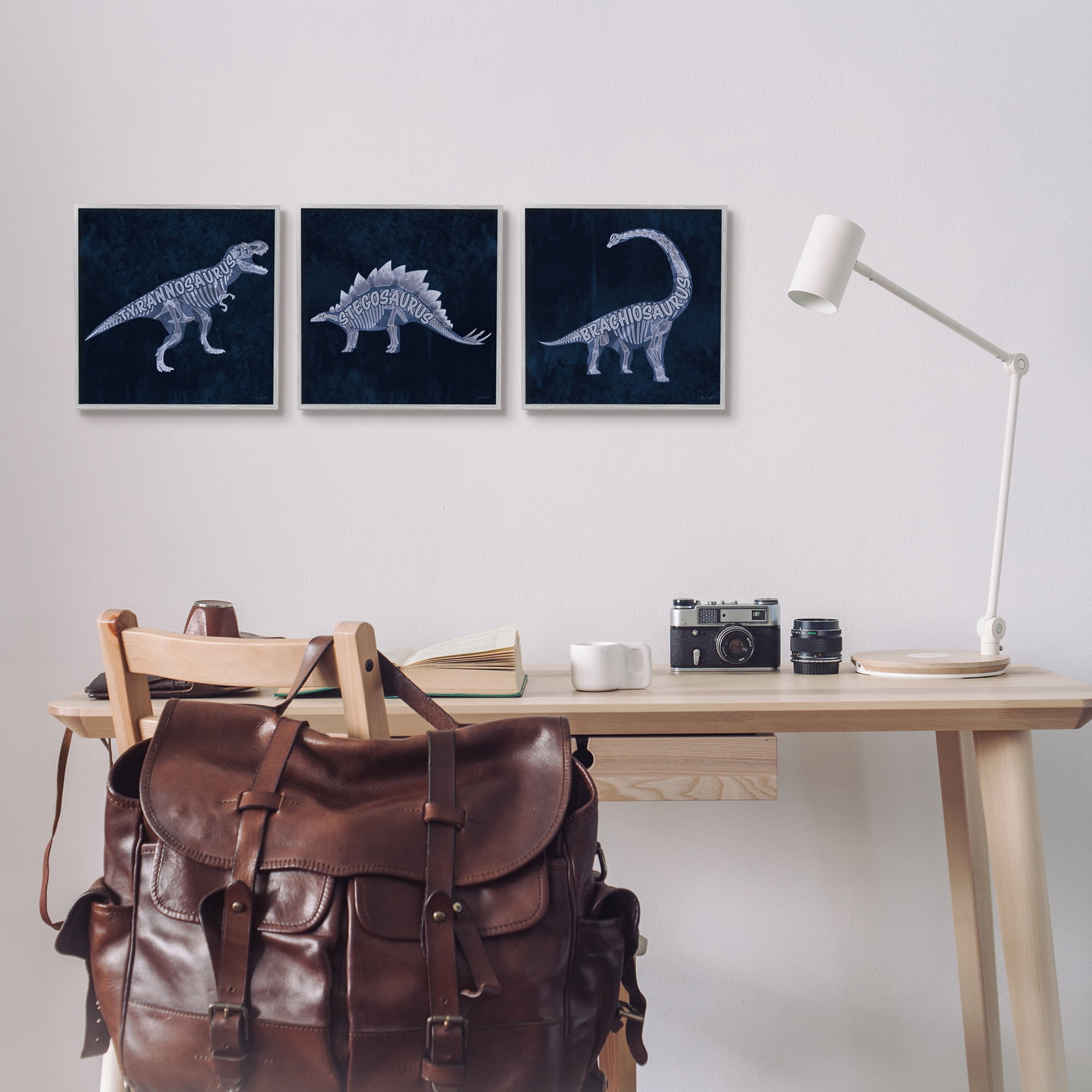 Stupell Industries Various Dinosaur Skeletons Animals & Insects Painting Gray Framed Art Print Wall Art, 12 x 12