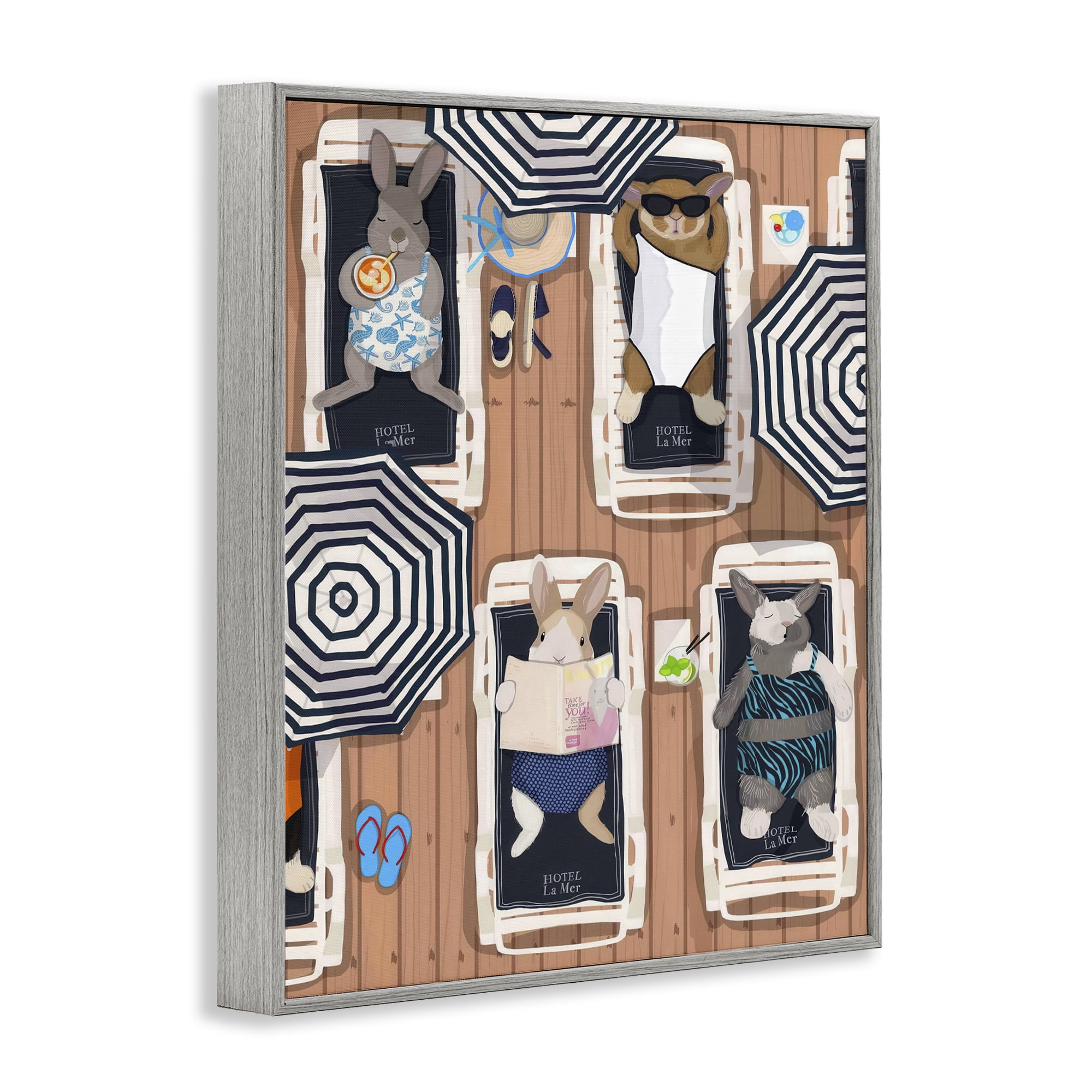 Stupell Industries Rabbits at Hotel La Mer Gray Framed Giclee Art, design by Hanna Melin