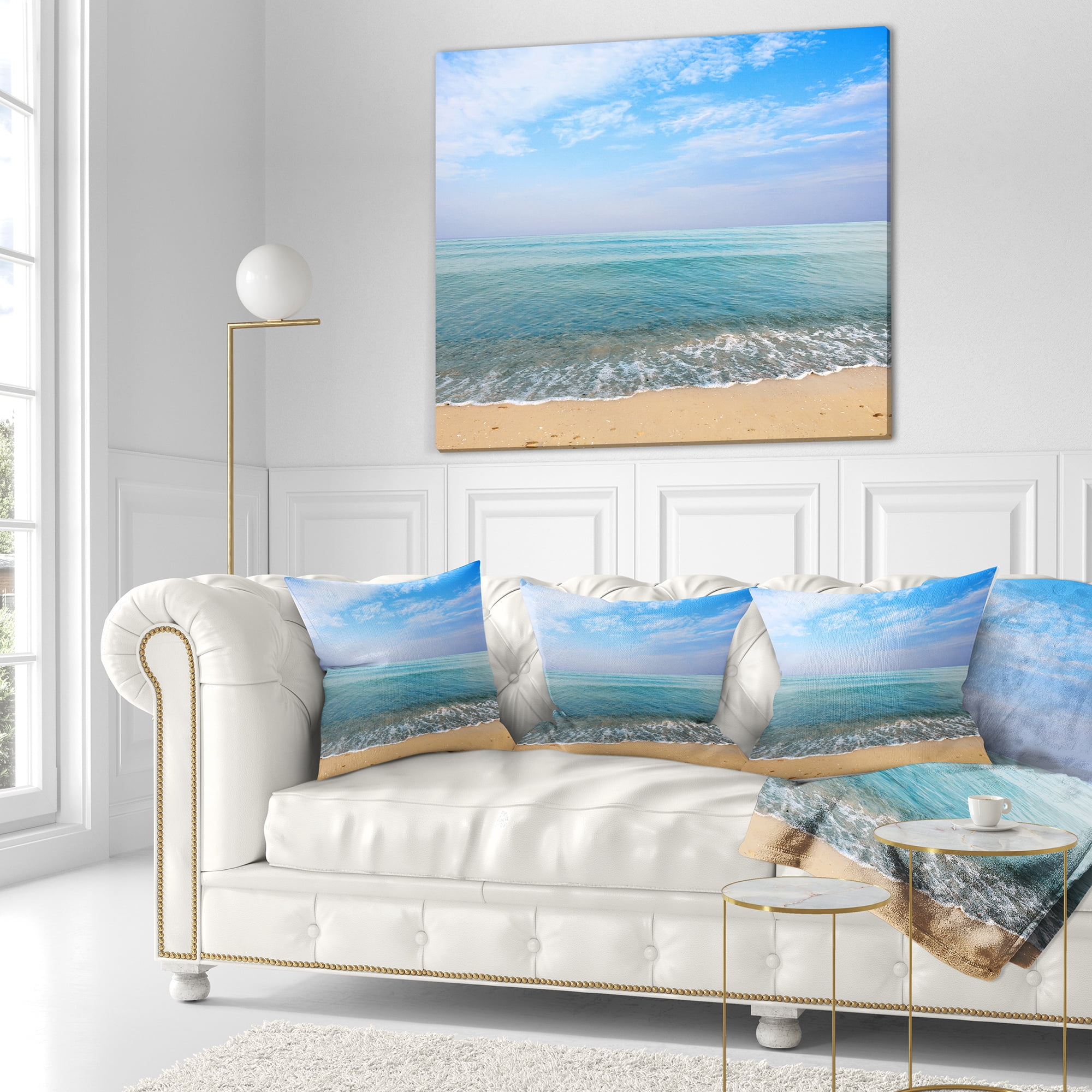 Designart Blue Sky Sand Sun Daylight - Seashore Throw Pillow - 18x18