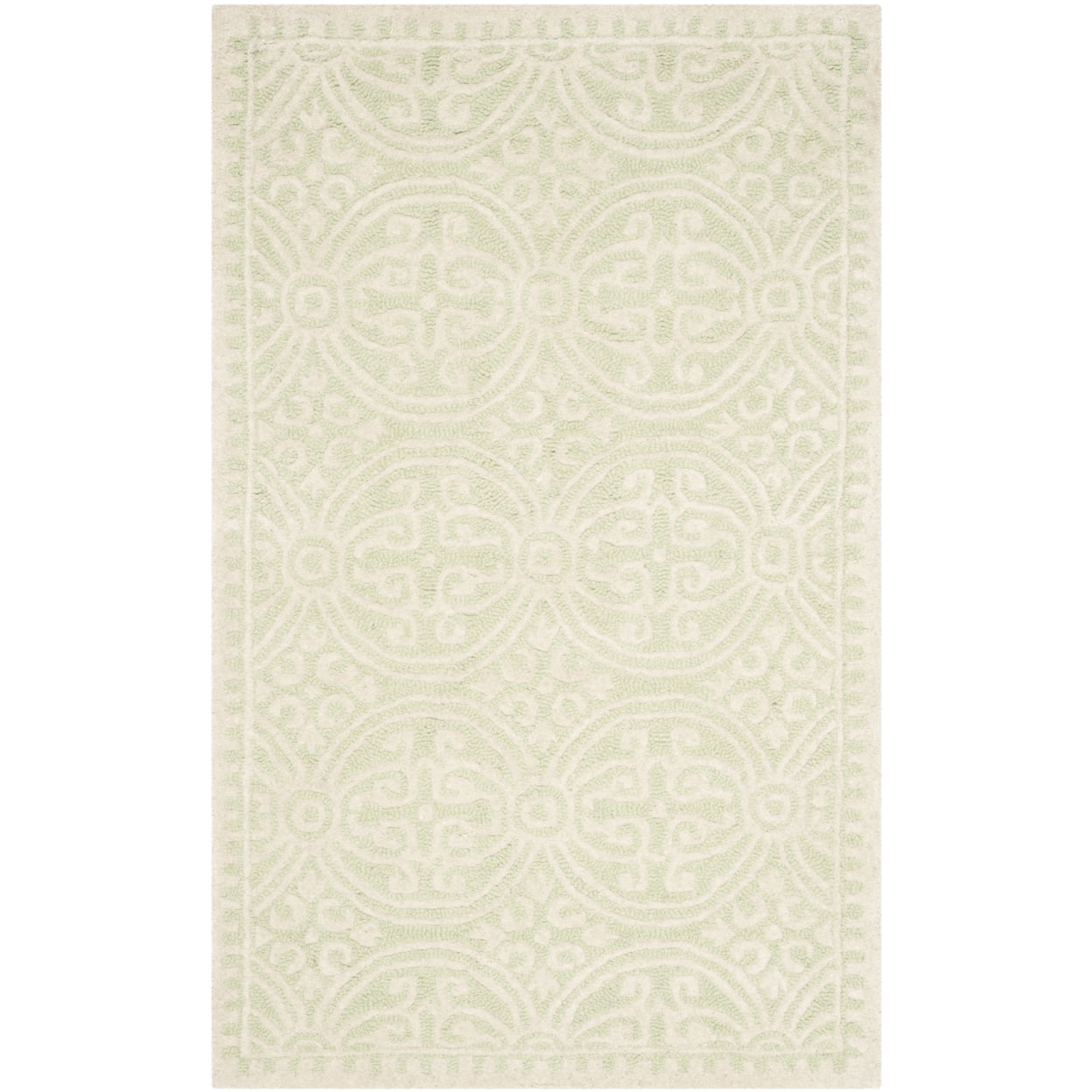 SAFAVIEH Cambridge Leslie Geometric Wool Area Rug, Light Green/Ivory, 4' x 6'