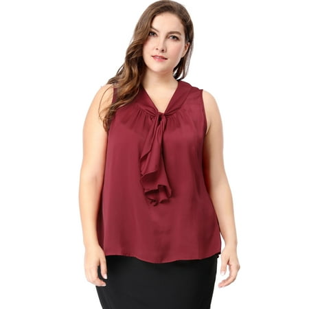 Ruffle Neck Wrap - Unique Bargains Women's Plus Size V Neck Ruffle Front Sleeveless Top