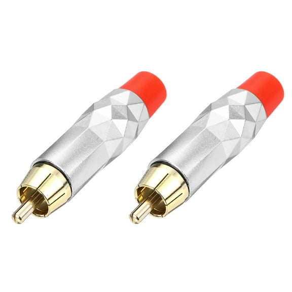 2PcsRCA male plugs/connector/adapter, Speaker Wire Connector, RCA Solder Gold-Plated Copper Male Stereo Audio Connector Adapter 8MM Jack(Silver Red/Black Rubber Ring)