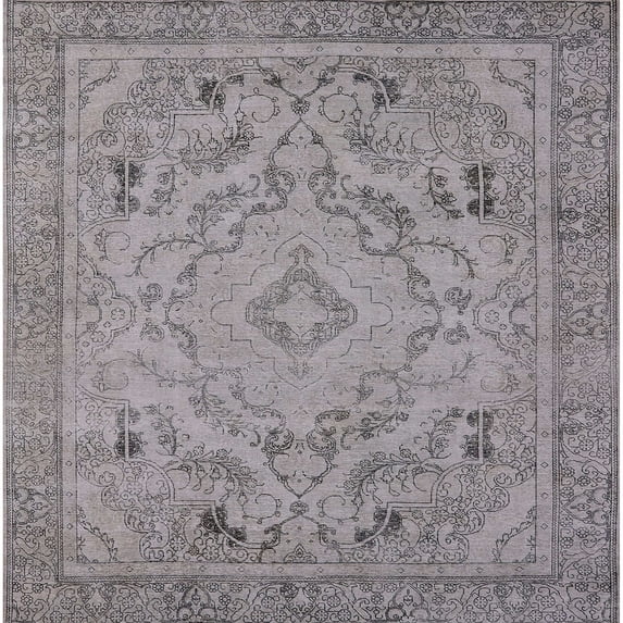 Ahgly Company Indoor Square Mid-Century Modern Silver Pink Oriental Area Rugs, 4' Square