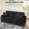 thumbnail image 2 of Welzona 70" Corduroy Sofa, Oversized 2-Seater Couch with 2 Throw Pillows, Tool-Free Assembly, Black, 2 of 9