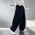 thumbnail image 6 of Afuyipoi Boys Wide Leg Sweatpants 100% Cotton Loose Fit Active Casual Track Trousers for Kids Size 5-15 Years Black Size 5, 6 of 8