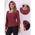 thumbnail image 2 of DARING DIVA Women's Houndstooth Vintage Bishop Sleeve Square Neck Blouse XS Red, 2 of 5