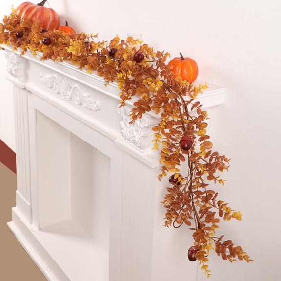 Boovnll 5.9Ft Fall Garland, Artificial Eucalyptuses Leaves Garlands Hanging Fall Leaves Garland for Thanksgiving Halloween Indoor Outdoor Mantle Party Decor, Fall Decorations for Home