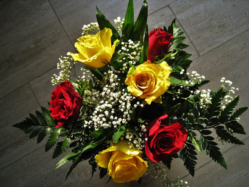 Bouquet Of Roses Red And Yellow Roses 20 Inch By 30 Inch Laminated