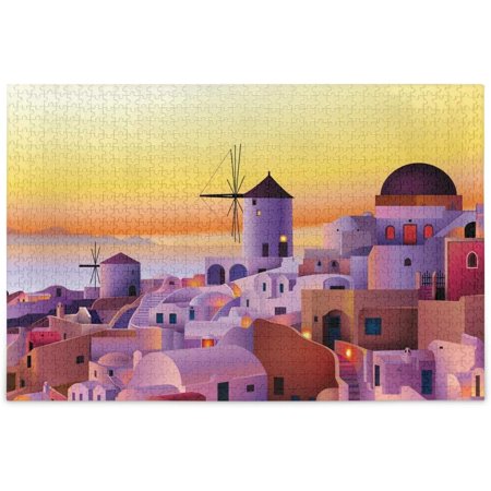 BESTKITTY Seaside Sunset Santorini Scenery Puzzle for Adults 1000 Piece Puzzles Game DIY Toys Creative Gift Home Decorations
