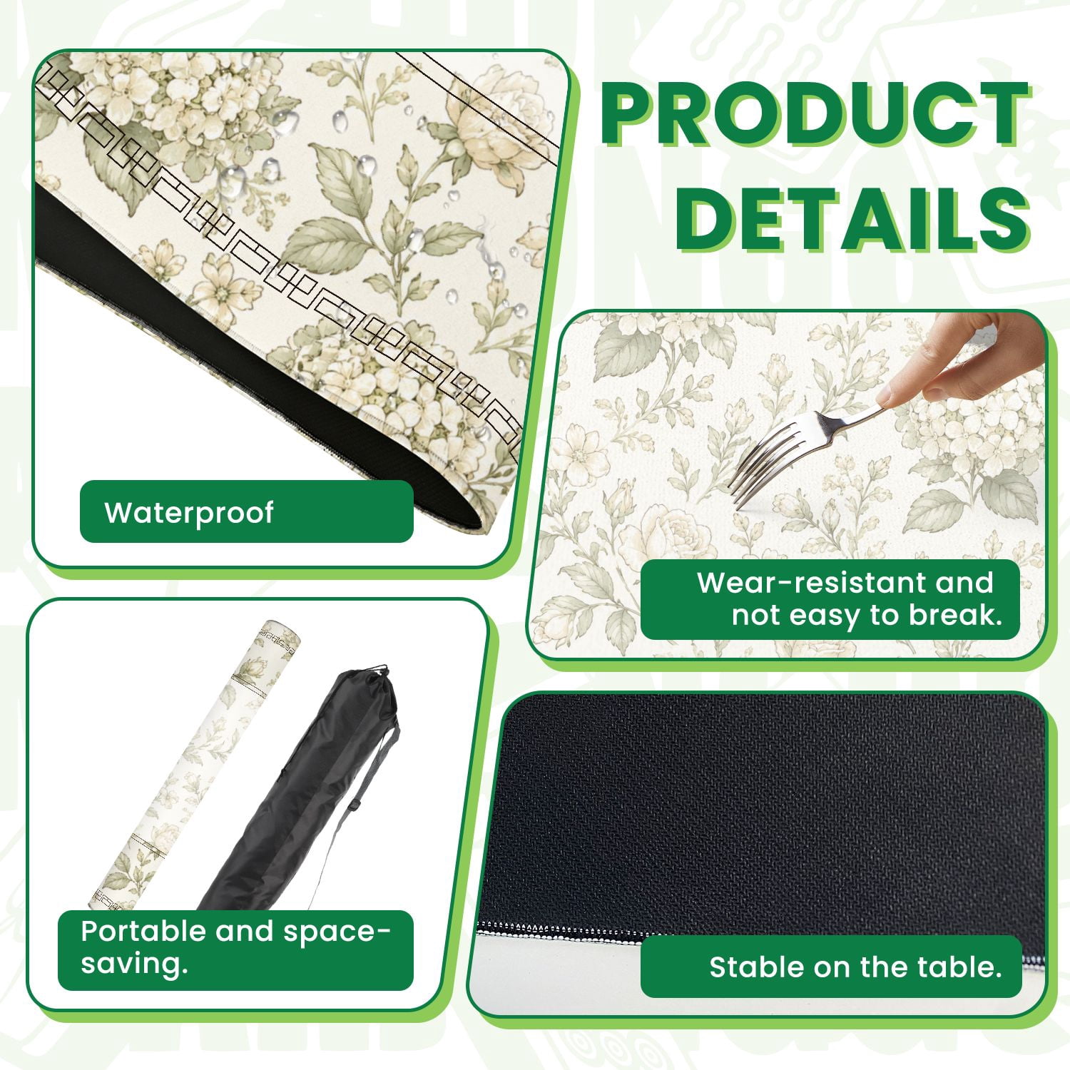 Mahjong Mat 31.5" x 31.5" Vintage Floral Hydrangeas Roses Neutral Tones Non-Slip Noise Reduction American Mahjong Tiles Table Cover for Dominoes Poker Card Board Games Gift