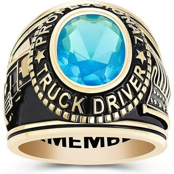 Custom Class Rings Fully Personalized Class Rings for Men Cubic Zirconia Birthstone Sterling Silver Rings Class Rings for Men High School Size 5-15 Men's High School Class Rings