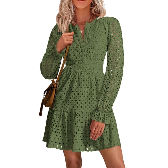 Minivestido PRETTYGARDEN 2025, manga larga, cuello en V, para mujer