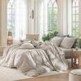 thumbnail image 5 of MooMee Duvet Cover Set King 100% Washed Cotton Linen Like Textured Breathable 3-Piece (Solid Light Tan, 104"x90"), 5 of 7