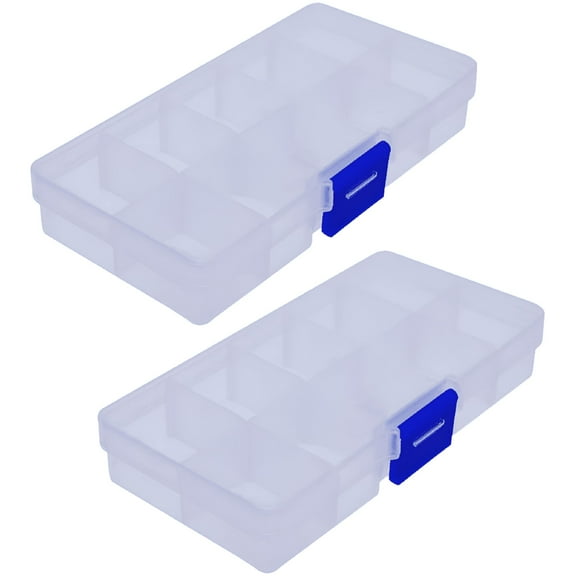 LAMIRO 2-Pack Clear Plastic Storage,15 Divided Compartments,Ideal for Jewelry/Small Crafts,6.9" x 3.9" x 0.9"