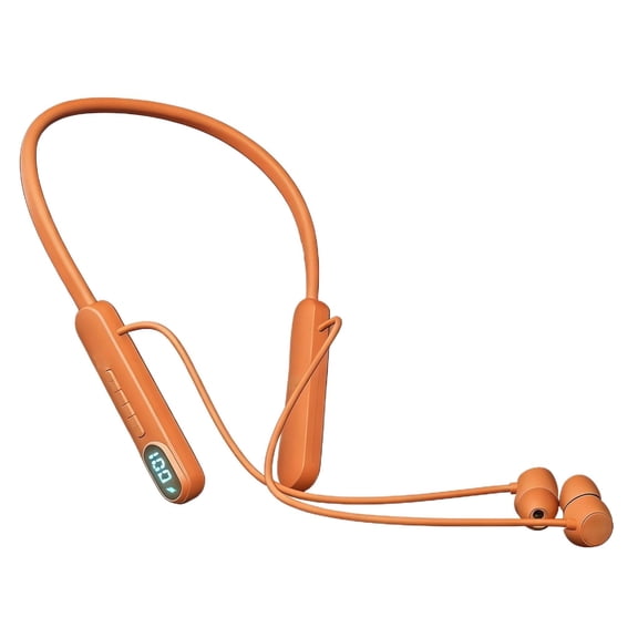 YingFit Orange Wireless Neckband Bluetooth Headphones, Digital Battery Display, Ergonomic In-Ear Earbuds for Daily Use, Workout, Music & Calls