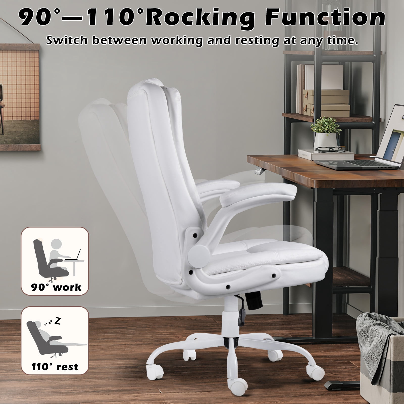 Waleaf Big and Tall Executive Office Chair with Flip-up Arms for Adult,Ergonomic High Back Adjustable Computer Desk chair