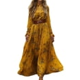 thumbnail image 1 of Vestido Maxi de Manga Larga para las Mujeres Otoño Impresión Floral con Cuello Plisado Casual con Cinturón, 1 of 8