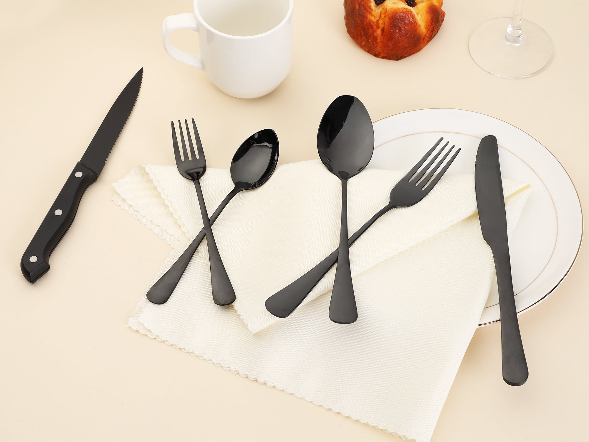 Unique Bargains Stainless Steel Flatware Set Black 24 Pcs