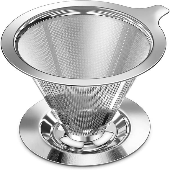 FASTBIRD Pour Over Coffee Dripper, Slow Drip Paperless Coffee Filter, Stainless Steel Pour Over Coffee Maker, Double Mesh Design of Stainless Steel Cone Filter for Perfect Extraction