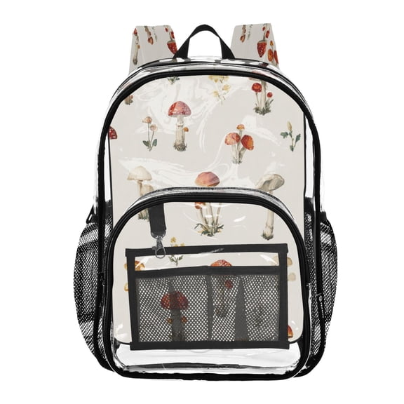 PVC Transparent Backpacks Clear Backpack for Travel and Outings Watercolor Mushrooms Pattern