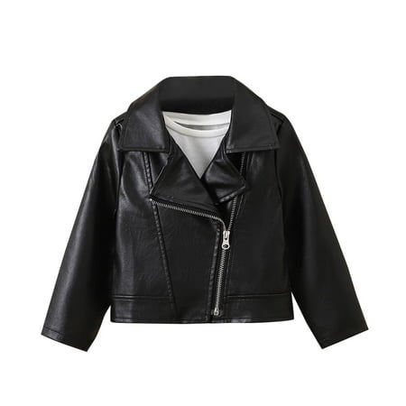 CYRBOKO Leather Jackets for Toddler Boys Cool Long Sleeve Casual Turndown Lapel Full Zip Fall Outerwear Black Size 4-5 T