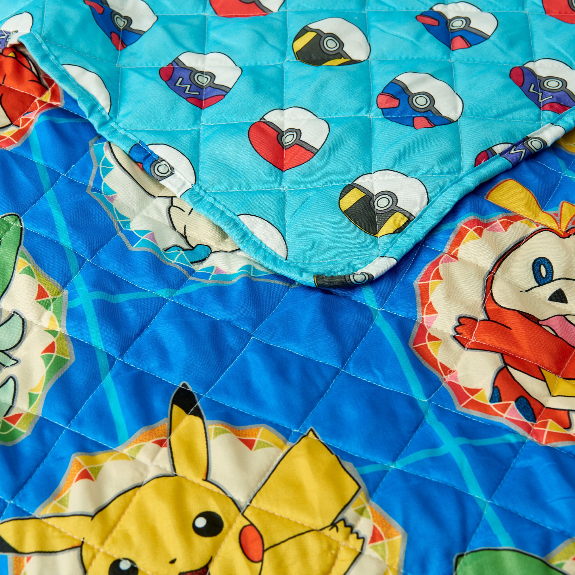 Pokemon Framed Characters Twin/Full Reversible Microfiber Quilted Blanket, 62x90 inches