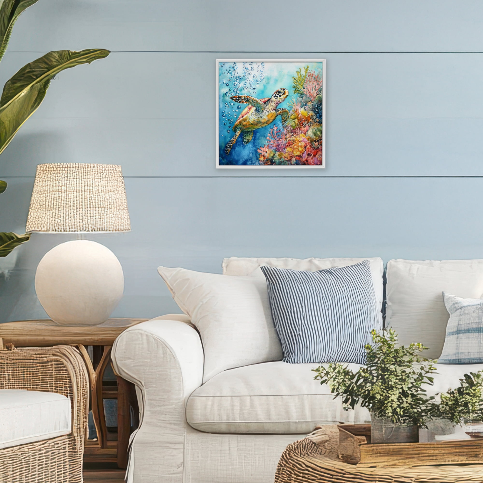 Stupell Industries Underwater Sea Turtle Bubbles White Framed Giclee Art, design by Tina LeCour