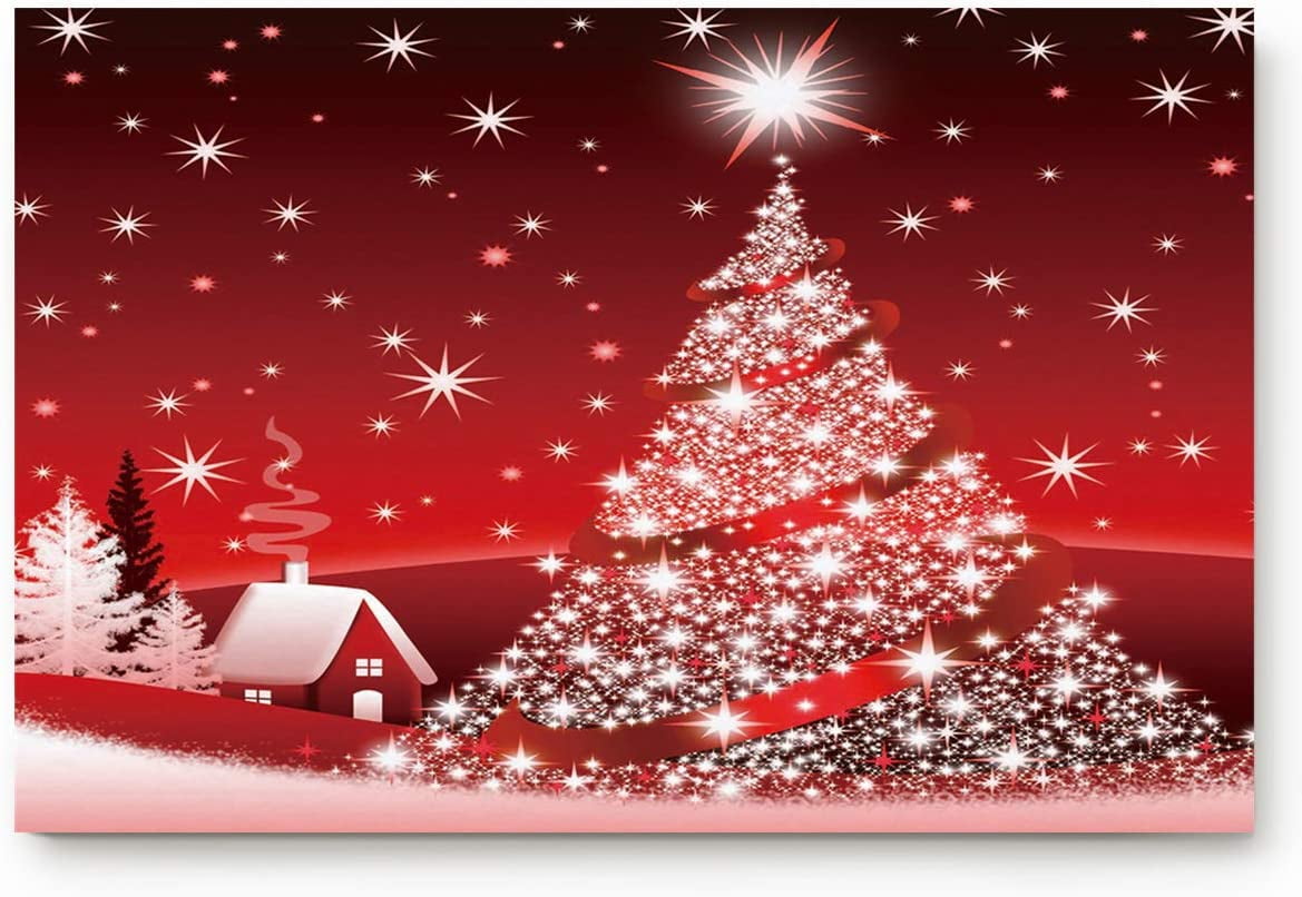 Christmas Door Mat 23.6 x 15.7 Inch Welcome Mat Front Floor Mats, Non Slip Indoor Carpet/Absorbent Outdoor Shoes Scraper, Red Shining Christmas Tree Low-Profile Rugs Doormats for Entryway