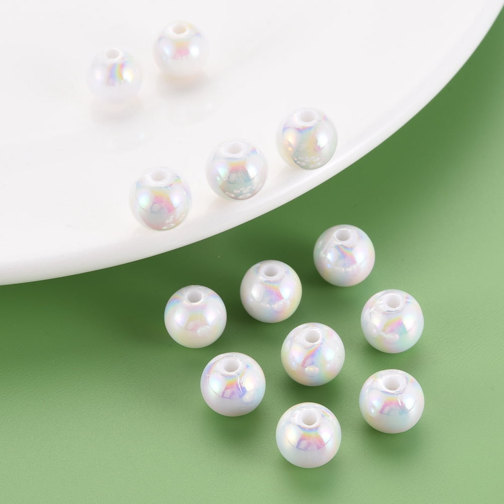 Opaque Acrylic Beads AB Color Plated Round White 10x9mm Hole: 2mm about 940pcs/500g
