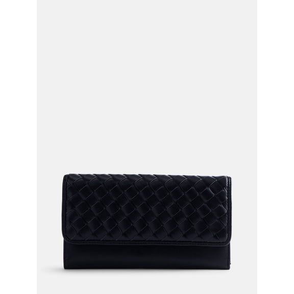 Scenario Women's Woven Faux Leather Clutch Wallet, Black