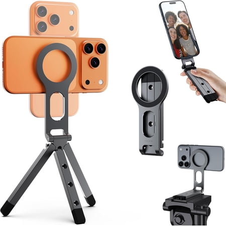Magnetic Phone Tripod Stand for iPhone - Strong Magnet Foldable Cell Phone Stand for Vlog, Gym, Travel Essentials, Mini Tripod Phone Stand Compatible with iPhone 17 16 15 14 13 12 Series